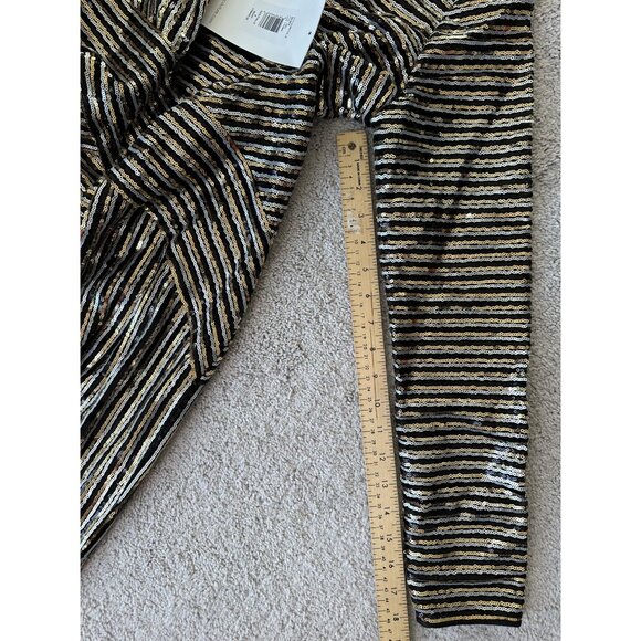 THEIA New Sz 8 Black & Gold Striped Sequin LS Evening Cocktail Dress $495 - Picture 12 of 16